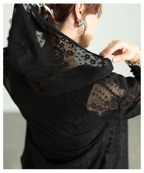 Sawa a la mode(サワアラモード)の「花柄レース刺繍メッシュパーカー(パーカー・レディース・ブラック/オフホワイト・FREE)」の11枚目の写真