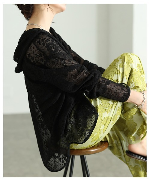Sawa a la mode(サワアラモード)の「花柄レース刺繍メッシュパーカー(パーカー・レディース・ブラック/オフホワイト・FREE)」の13枚目の写真