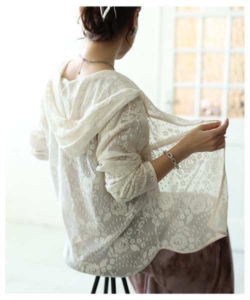 Sawa a la mode(サワアラモード)の「花柄レース刺繍メッシュパーカー(パーカー・レディース・ブラック/オフホワイト・FREE)」の18枚目の写真