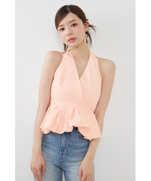 rienda（リエンダ）の「ホルターネックペプラムトップス　夏服（シャツ/ブラウス・レディース・マルチ/ホワイト/ライトピンク・MEDIUM/SMALL）」の3枚目の写真