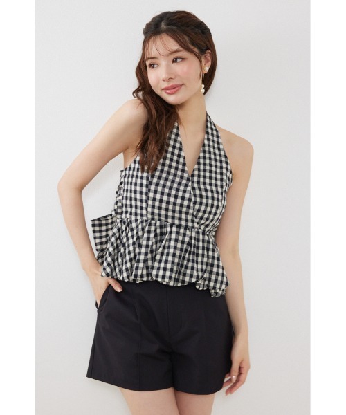 rienda（リエンダ）の「ホルターネックペプラムトップス　夏服（シャツ/ブラウス・レディース・マルチ/ホワイト/ライトピンク・MEDIUM/SMALL）」の4枚目の写真