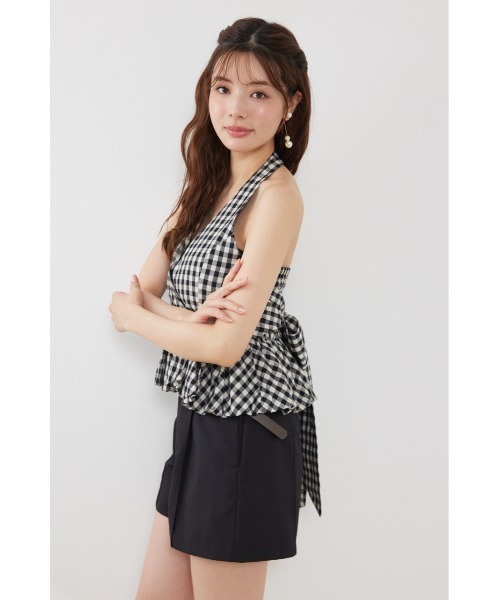 rienda（リエンダ）の「ホルターネックペプラムトップス　夏服（シャツ/ブラウス・レディース・マルチ/ホワイト/ライトピンク・MEDIUM/SMALL）」の5枚目の写真
