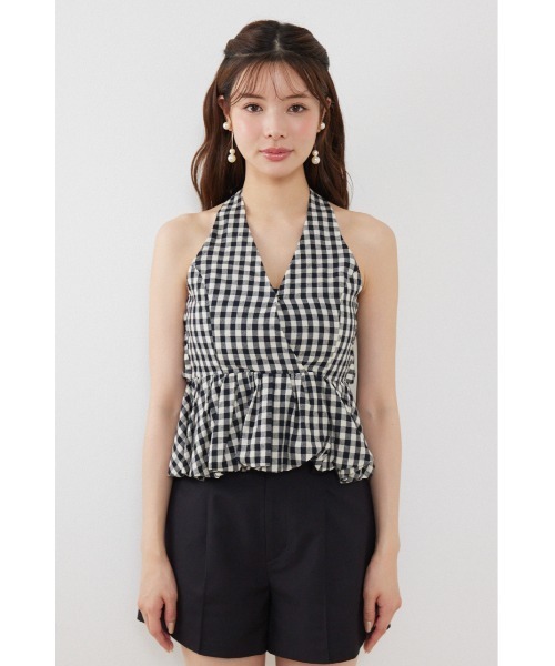 rienda（リエンダ）の「ホルターネックペプラムトップス　夏服（シャツ/ブラウス・レディース・マルチ/ホワイト/ライトピンク・MEDIUM/SMALL）」の9枚目の写真