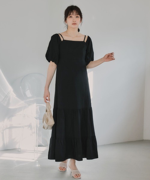 slattgir(スラットジール)の「高身長 袖2WAYティアードマキシワンピース(トールサイズ)Essenave(ワンピース・レディース・ブラック/ブラウン・TLL/TL/TM/T5L/T4L/T3L)」の4枚目の写真