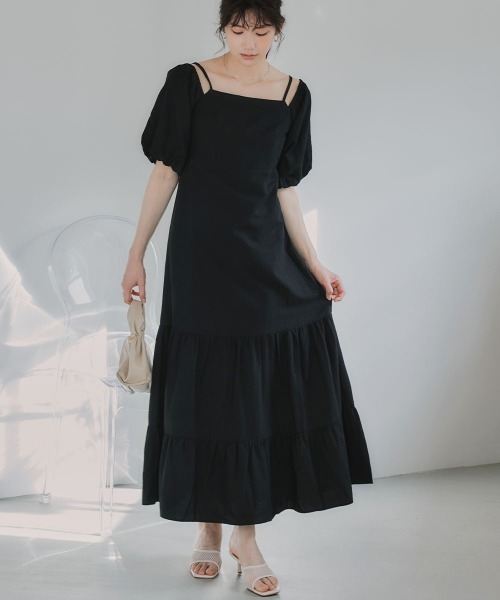 slattgir(スラットジール)の「高身長 袖2WAYティアードマキシワンピース(トールサイズ)Essenave(ワンピース・レディース・ブラック/ブラウン・TLL/TL/TM/T5L/T4L/T3L)」の5枚目の写真