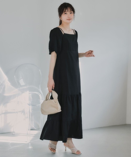 slattgir(スラットジール)の「高身長 袖2WAYティアードマキシワンピース(トールサイズ)Essenave(ワンピース・レディース・ブラック/ブラウン・TLL/TL/TM/T5L/T4L/T3L)」の6枚目の写真