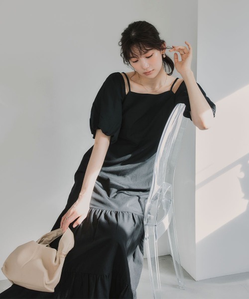 slattgir(スラットジール)の「高身長 袖2WAYティアードマキシワンピース(トールサイズ)Essenave(ワンピース・レディース・ブラック/ブラウン・TLL/TL/TM/T5L/T4L/T3L)」の7枚目の写真