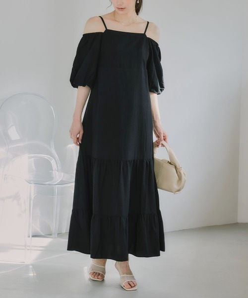 slattgir(スラットジール)の「高身長 袖2WAYティアードマキシワンピース(トールサイズ)Essenave(ワンピース・レディース・ブラック/ブラウン・TLL/TL/TM/T5L/T4L/T3L)」の8枚目の写真