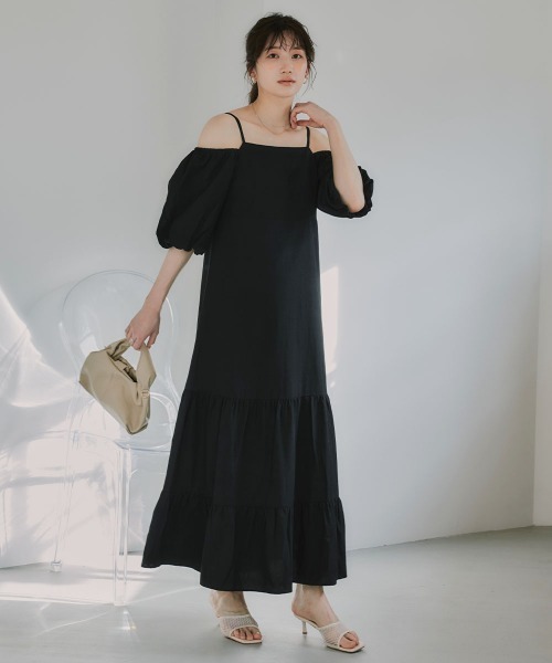 slattgir(スラットジール)の「高身長 袖2WAYティアードマキシワンピース(トールサイズ)Essenave(ワンピース・レディース・ブラック/ブラウン・TLL/TL/TM/T5L/T4L/T3L)」の9枚目の写真