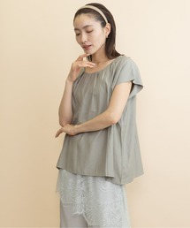 【接触冷感】ギャザーフレンチブラウス