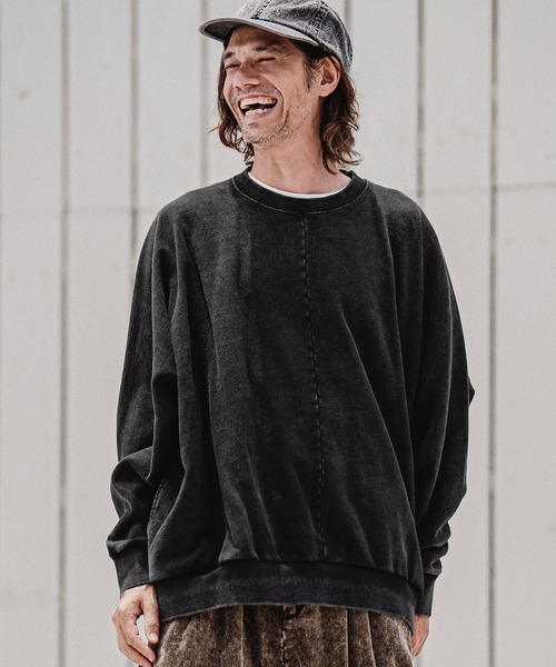 CAMBIO(カンビオ)の「msw1901-Faded Sweat Dolman Crewneck スウェットプルオーバー(A75226cmb)(スウェット・メンズ・キナリ/ブラック・S/M/L)」の1枚目の写真