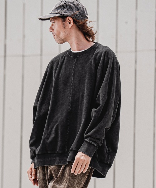 CAMBIO(カンビオ)の「msw1901-Faded Sweat Dolman Crewneck スウェットプルオーバー(A75226cmb)(スウェット・メンズ・キナリ/ブラック・S/M/L)」の4枚目の写真