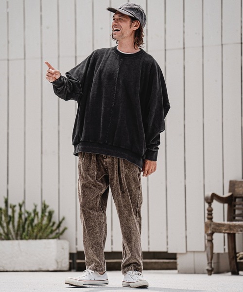CAMBIO(カンビオ)の「msw1901-Faded Sweat Dolman Crewneck スウェットプルオーバー(A75226cmb)(スウェット・メンズ・キナリ/ブラック・S/M/L)」の7枚目の写真