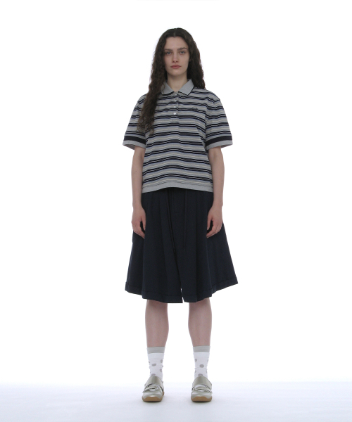PARTIMENTO WOMEN(パルティメントウィメン)の「ダブルレイヤードストライプポロTシャツ_ネイビー(ポロシャツ・レディース・その他・SMALL/MEDIUM)」の2枚目の写真