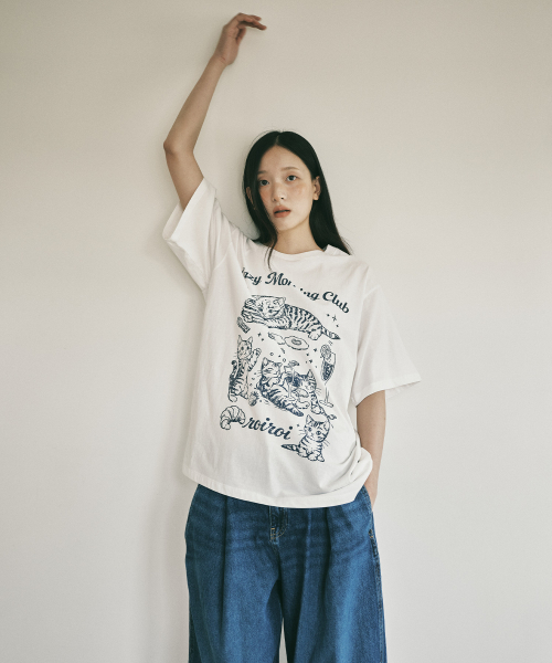 ROIROI(ロイロイ)の「レイジモーニングキャットルーズフィット半袖Tシャツ-ホワイト(Tシャツ/カットソー・レディース・その他・FREE)」の5枚目の写真