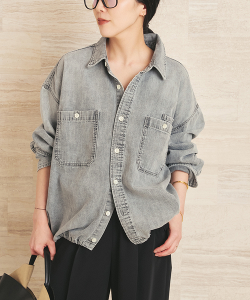 plage(プラージュ)の「ballon denim シャツ(シャツ/ブラウス・レディース・ブルー系その他/チャコールグレー・FREE)」の2枚目の写真