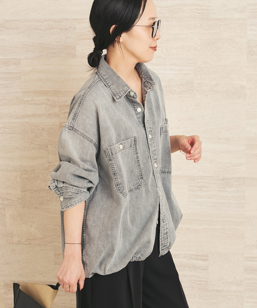 plage(プラージュ)の「ballon denim シャツ(シャツ/ブラウス・レディース・ブルー系その他/チャコールグレー・FREE)」の10枚目の写真