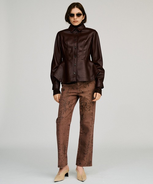 PRANK PROJECT(プランクプロジェクト)の「【2026Autumn Pre-Order】フェイクレザーペプラムシャツ / Faux Leather Peplum Shirt(シャツ/ブラウス・レディース・ボルドー/ブラック・FREE)」の6枚目の写真