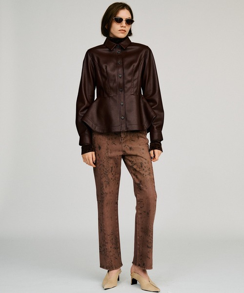 PRANK PROJECT(プランクプロジェクト)の「【2026Autumn Pre-Order】フェイクレザーペプラムシャツ / Faux Leather Peplum Shirt(シャツ/ブラウス・レディース・ボルドー/ブラック・FREE)」の7枚目の写真