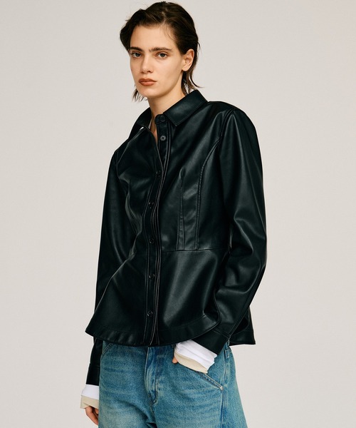 PRANK PROJECT(プランクプロジェクト)の「【2026Autumn Pre-Order】フェイクレザーペプラムシャツ / Faux Leather Peplum Shirt(シャツ/ブラウス・レディース・ボルドー/ブラック・FREE)」の9枚目の写真