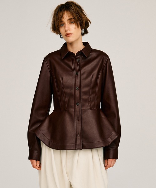 PRANK PROJECT(プランクプロジェクト)の「【2026Autumn Pre-Order】フェイクレザーペプラムシャツ / Faux Leather Peplum Shirt(シャツ/ブラウス・レディース・ボルドー/ブラック・FREE)」の12枚目の写真