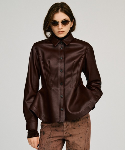 PRANK PROJECT(プランクプロジェクト)の「【2026Autumn Pre-Order】フェイクレザーペプラムシャツ / Faux Leather Peplum Shirt(シャツ/ブラウス・レディース・ボルドー/ブラック・FREE)」の11枚目の写真