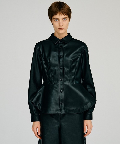 PRANK PROJECT(プランクプロジェクト)の「【2026Autumn Pre-Order】フェイクレザーペプラムシャツ / Faux Leather Peplum Shirt(シャツ/ブラウス・レディース・ボルドー/ブラック・FREE)」の10枚目の写真