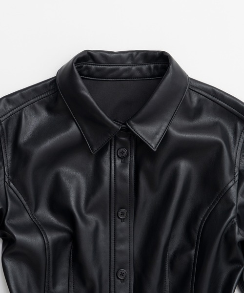 PRANK PROJECT(プランクプロジェクト)の「【2026Autumn Pre-Order】フェイクレザーペプラムシャツ / Faux Leather Peplum Shirt(シャツ/ブラウス・レディース・ボルドー/ブラック・FREE)」の18枚目の写真