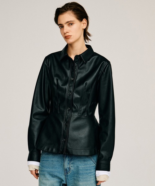 PRANK PROJECT(プランクプロジェクト)の「【2026Autumn Pre-Order】フェイクレザーペプラムシャツ / Faux Leather Peplum Shirt(シャツ/ブラウス・レディース・ボルドー/ブラック・FREE)」の21枚目の写真
