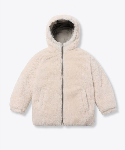 MUSINSA STANDARD KIDS（ムシンサスタンダードキッズ）の「デイリープファーリバーシブルフリースフーデッドパディングジャケット [ダスティベージュ/クリーム]（ブルゾン・レディース・その他・100/110/120/130/140/160/150）」の4枚目の写真