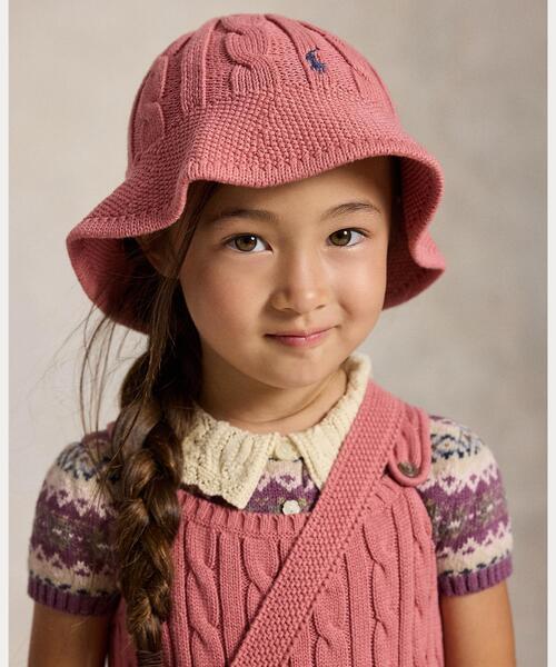 POLO RALPH LAUREN CHILDRENSWEAR（ポロ ラルフ ローレン チルドレンズウェア）の「ケーブルニット コットン バケット ハット（ハット・キッズ・ピンク・S/M/L/XL）」の4枚目の写真