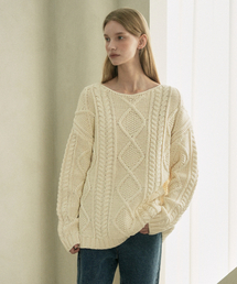 Fisherman Cotton Boat-neck Loosefit Knit (cream)