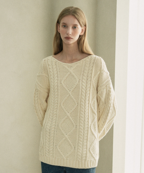 VLETI（ブレッティ）の「Fisherman Cotton Boat-neck Loosefit Knit (cream)（ニット/セーター・レディース・クリーム・FREE）」の2枚目の写真