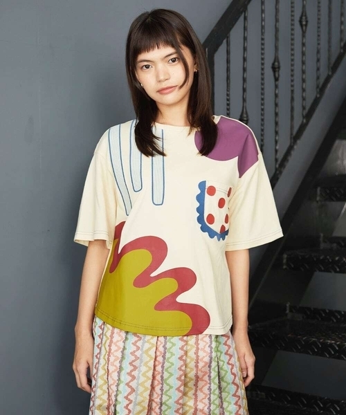 Jocomomola（ホコモモラ）の「Arte Libre プリントカットソー（Tシャツ/カットソー・レディース・アイボリー/ブルー・40）」の17枚目の写真