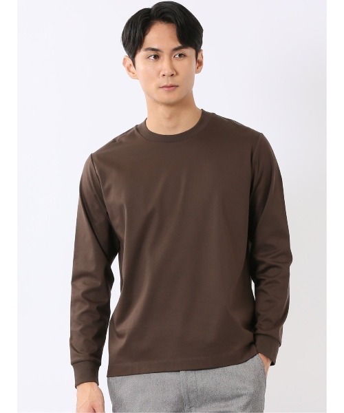 TAKA-Q（タカキュー）の「Tシャツ メンズ 長袖 ストレッチ 抗菌防臭 UV 綿 コットン 無地 シルケット スムス スロープネック ドレスT（Tシャツ/カットソー・メンズ・ホワイト/ブラック/グレー系その他2/ブラウン・MEDIUM/LARGE/X-LARGE/S）」の4枚目の写真