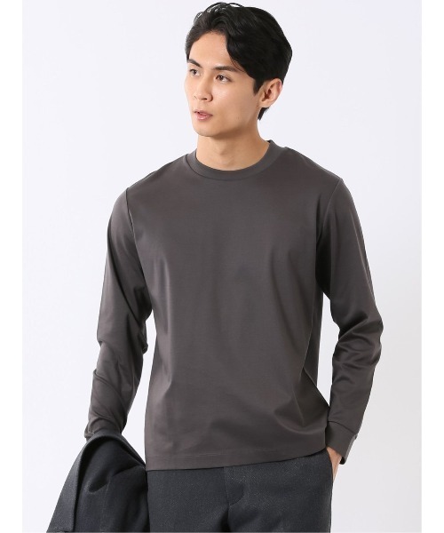 TAKA-Q（タカキュー）の「Tシャツ メンズ 長袖 ストレッチ 抗菌防臭 UV 綿 コットン 無地 シルケット スムス スロープネック ドレスT（Tシャツ/カットソー・メンズ・ホワイト/ブラック/グレー系その他2/ブラウン・MEDIUM/LARGE/X-LARGE/S）」の3枚目の写真