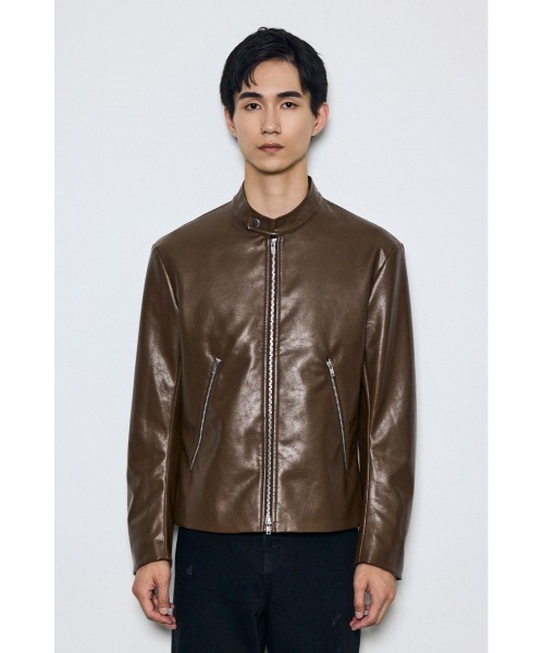 AZUL by moussy(アズールバイマウジー)の「合皮シングルライダース 秋服 冬服 フェイクレザー レザージャケット ブルゾン タイト 細身(ライダースジャケット・メンズ・チャコールグレー/ブラウン/ブラック・LARGE/MEDIUM)」の5枚目の写真