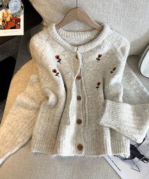 フラワー刺繍リボンニットカーディガン