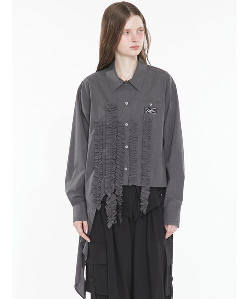 SORIN(ソリン )の「Asymmetric Frill Shirt / アシメトリックフリルシャツ(シャツ/ブラウス・レディース・ダークグレー/ホワイト/チェック・38)」の3枚目の写真