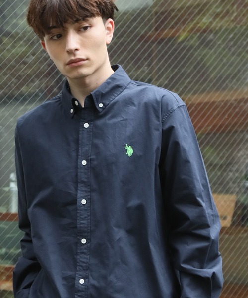 U.S. POLO ASSN.(ユーエスポロアッスン)の「【U.S. POLO ASSN./ユーエスポロアッスン】ワンポイント刺繍 ツイルピーチ ブロード ロングスリーブシャツ(シャツ/ブラウス・メンズ・ブルーグレー/ピンク/オリーブ/ネイビー/ベージュ・L/LL/M)」の4枚目の写真