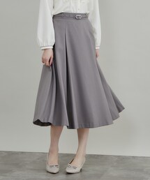 【美シルエット】細ベルト付き タックフレアスカート
