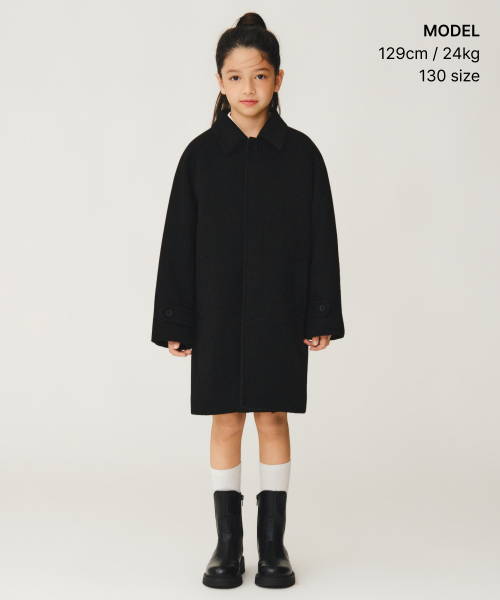 MUSINSA STANDARD KIDS（ムシンサスタンダードキッズ）の「ウールブレンドバルマカンコート[ブラック]（チェスターコート・レディース・その他・160/140/120/130/150）」の2枚目の写真