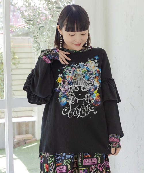 ScoLar(スカラー)の「ScoLar(スカラー) 花蝶スカラーちゃん ジャガードプルオーバー(Tシャツ/カットソー・レディース・ブラック/オフホワイト・MEDIUM)」の2枚目の写真