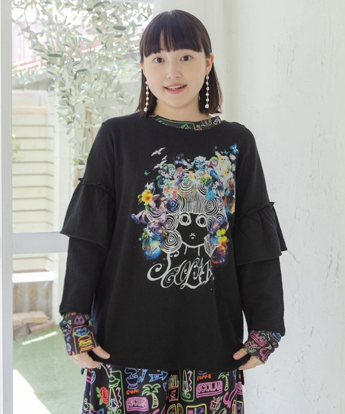 ScoLar(スカラー)の「ScoLar(スカラー) 花蝶スカラーちゃん ジャガードプルオーバー(Tシャツ/カットソー・レディース・ブラック/オフホワイト・MEDIUM)」の4枚目の写真