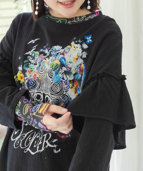 ScoLar(スカラー)の「ScoLar(スカラー) 花蝶スカラーちゃん ジャガードプルオーバー(Tシャツ/カットソー・レディース・ブラック/オフホワイト・MEDIUM)」の9枚目の写真