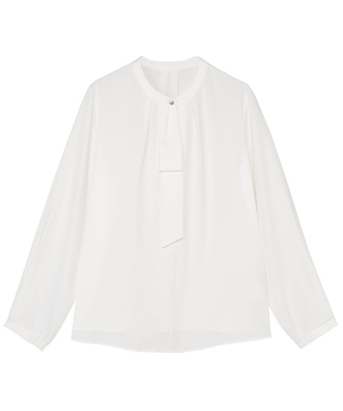 TOKYO SHIRTS(トウキョウシャツ)の「マットジョーゼット ボウタイブラウス 長袖 レディースデザインシャツ(シャツ/ブラウス・レディース・ブラウン/ホワイト・M/L)」の2枚目の写真