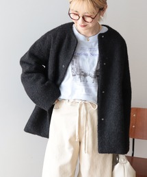 ブラッシュドメルトンノーカラーブルゾン
