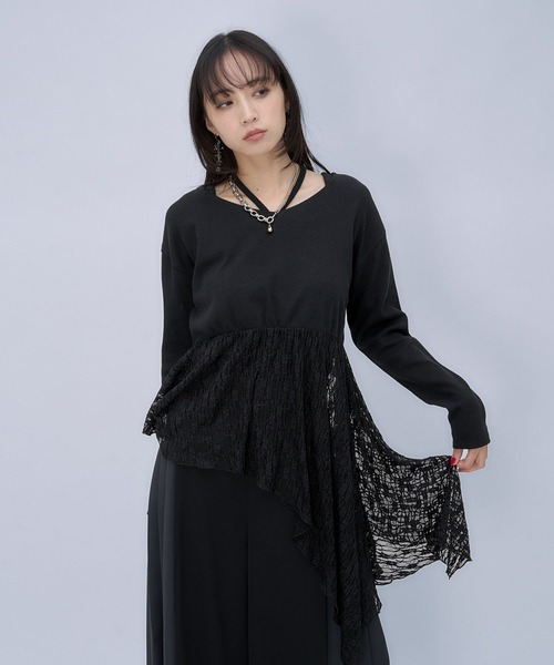 HARE（ハレ）の「アシメレースレイヤーカットソー(HARE)（Tシャツ/カットソー・レディース・ホワイト/ブラック・FREE）」の2枚目の写真