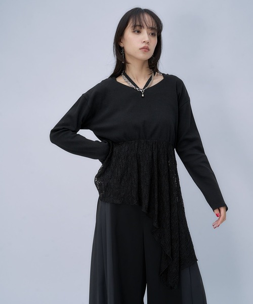 HARE（ハレ）の「アシメレースレイヤーカットソー(HARE)（Tシャツ/カットソー・レディース・ホワイト/ブラック・FREE）」の3枚目の写真