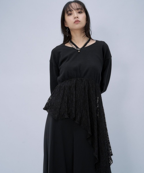 HARE（ハレ）の「アシメレースレイヤーカットソー(HARE)（Tシャツ/カットソー・レディース・ホワイト/ブラック・FREE）」の5枚目の写真